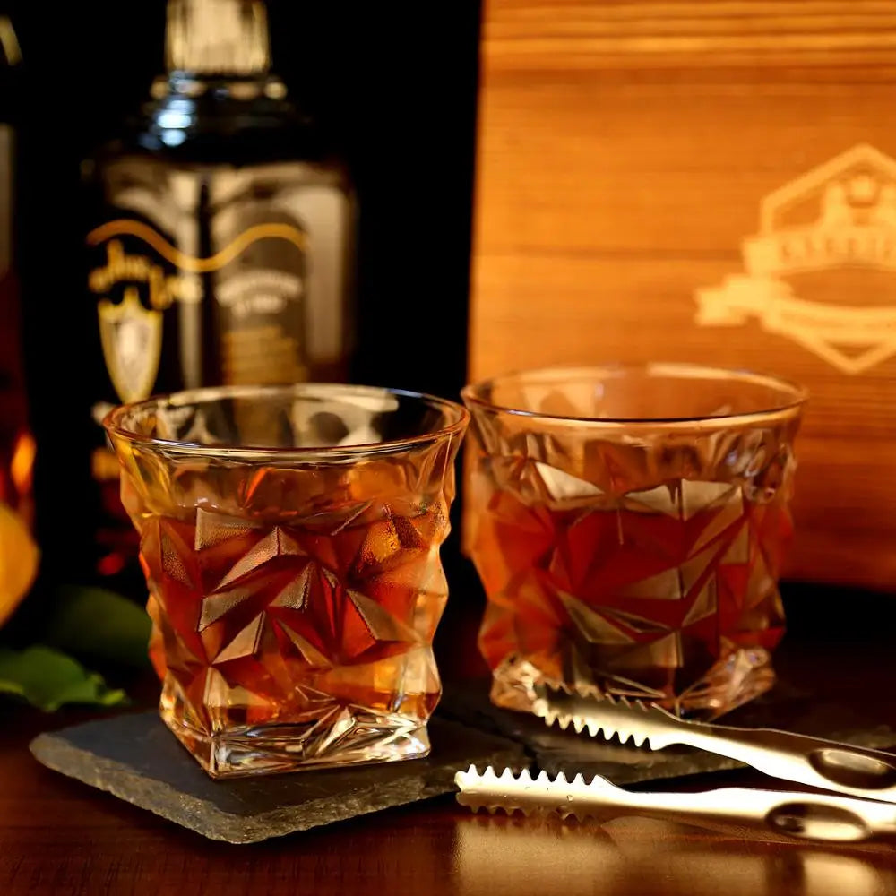 Whiskey Stones Gift Set - Whiskey Glass Set of 2 - Granite Chilling Whiskey Rocks - Scotch Bourbon Whiskey Glass Gift Box Set