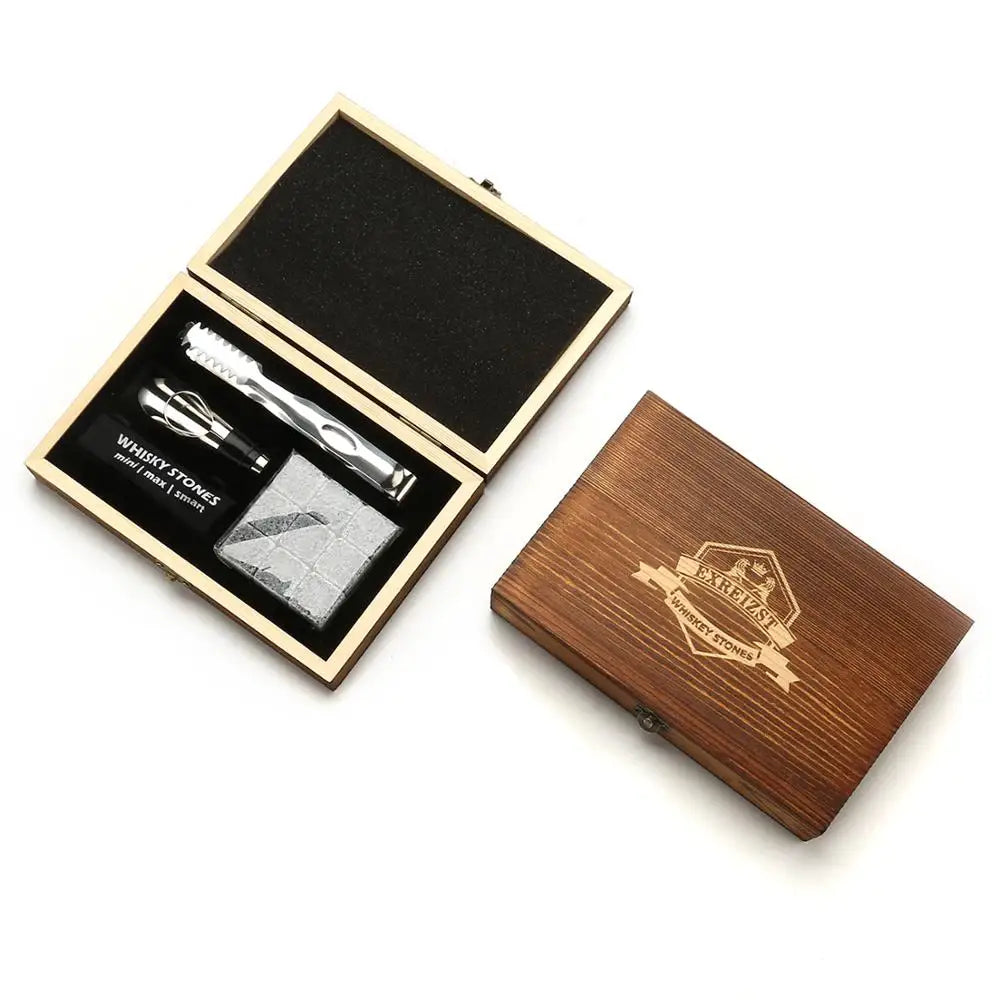 Whiskey Stones Gift Set - 9 Granite Chilling Stones Whisky Rocks - Reusable Ice Cubes With Tongs Stopper - Best Drinking Gift