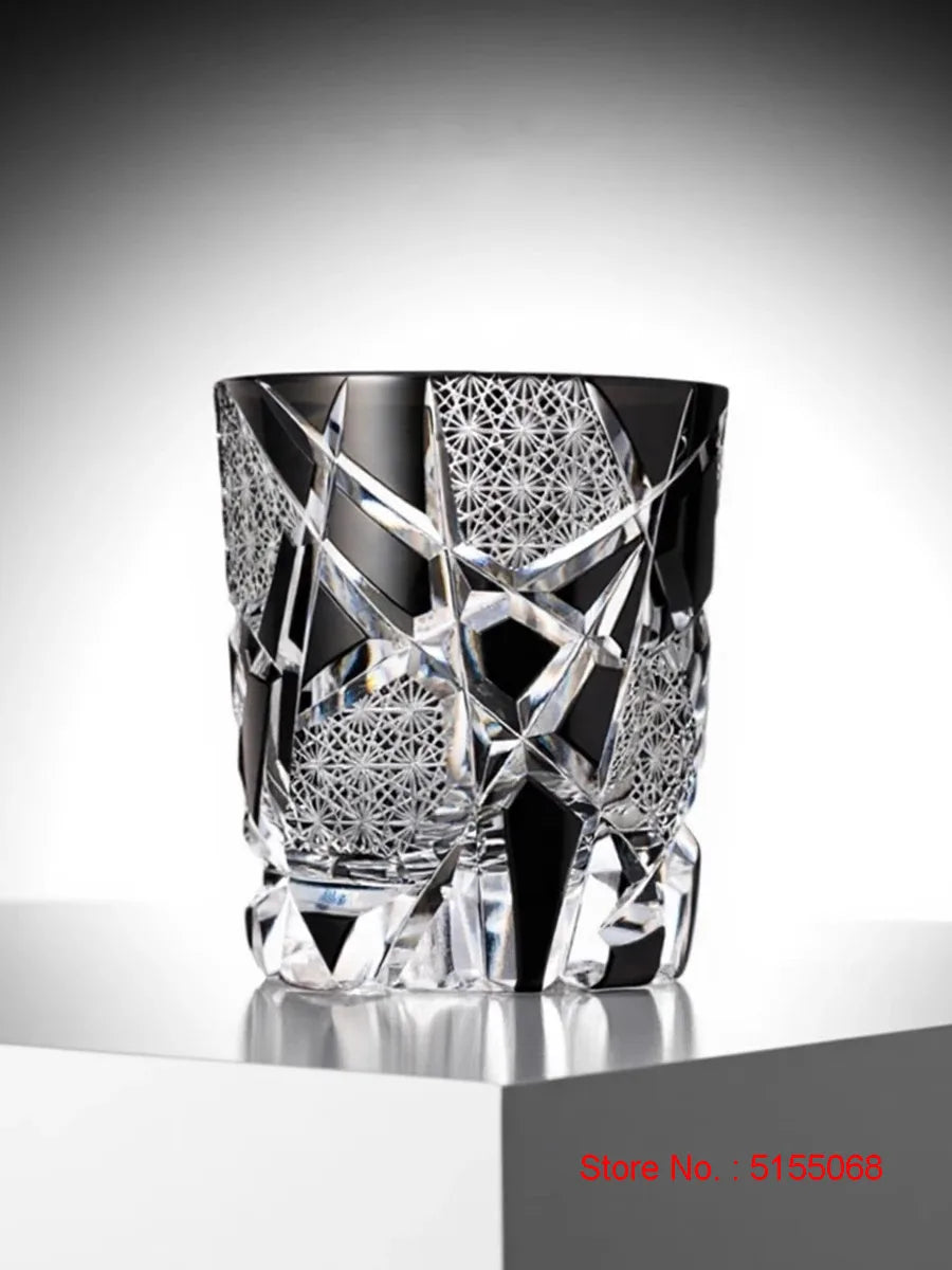 Fine Carving Cool Black Flashing Lightning Edo Kiriko Crystal Ware Wine Glass Top Quality Whiskey Cup Beer Water Mug Dad's Gifts