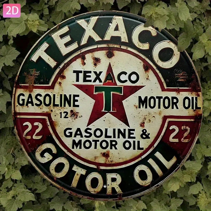 Vintage Texaco Motor Oil Metal Sign - Round Aluminum Wall Decor with Retro Red, White & Green Design for Garage, Kitchen