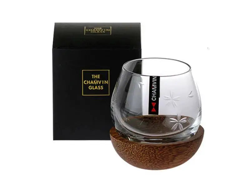 Slow Roll Spherical Whisky Rock Glass Match Wooden Pallet Roly-poly Design Taste Creative Brandy Snifters Whisky Tumbler Holder
