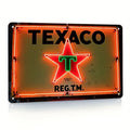 TEXACO REG TM Metal Sign - Retro Neon Wall Decor with Red & Green Star Design, Perfect for Restaurants, Home Theaters, Bars, and