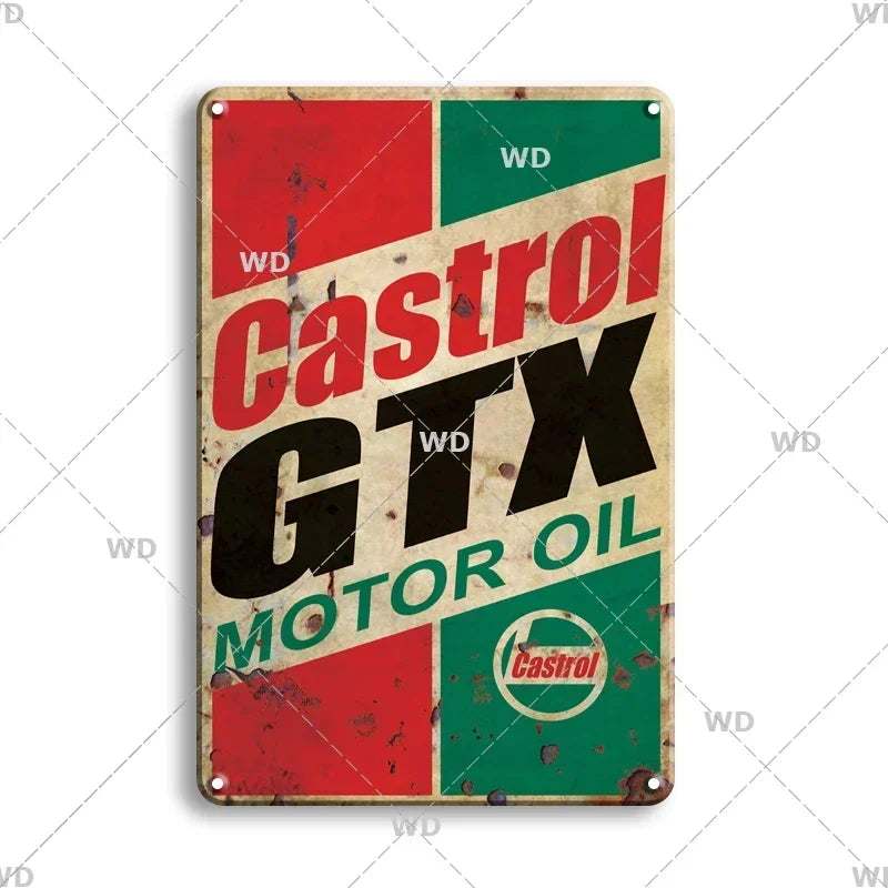 Tin Sign Vintage Garage Gas Station Decor Wall Plate Poster Motor Oil Gas Castrol Metal Signs Crafts Decoration Tinplate Plaques
