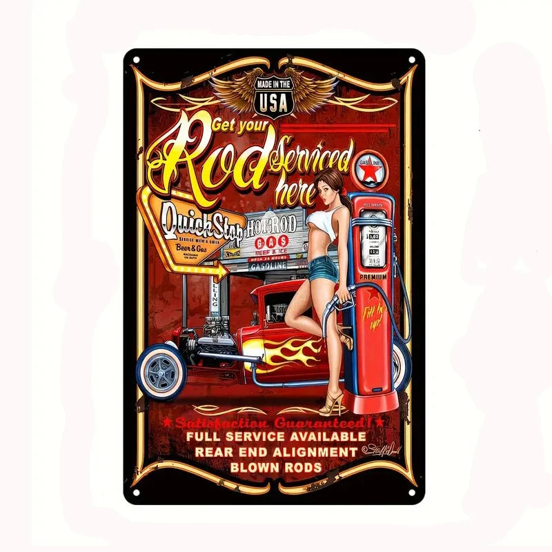 Vintage American Garage Tin Sign  Motorcycle Wall Decor - 8x12 inch Iron Art for Man Cave, Home Bar, and Route 66 Enthusiasts  ﻿