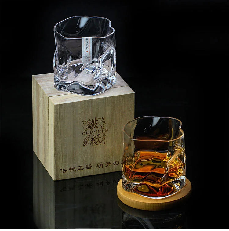 Japanese Edo Designer Crumple Paper Irregular Shape Crystal Faceted Der Whiskybecher Whiskey Whisky Rock Glass Artwork Wine Cup