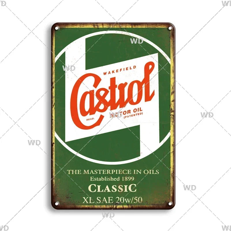 Tin Sign Vintage Garage Gas Station Decor Wall Plate Poster Motor Oil Gas Castrol Metal Signs Crafts Decoration Tinplate Plaques