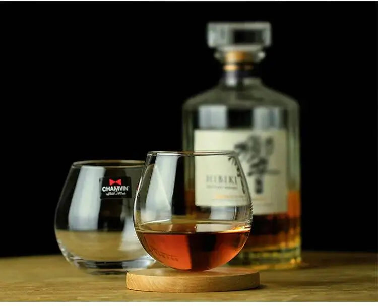 Slow Roll Spherical Whisky Rock Glass Match Wooden Pallet Roly-poly Design Taste Creative Brandy Snifters Whisky Tumbler Holder
