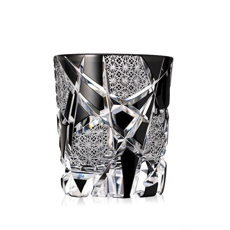 Fine Carving Cool Black Flashing Lightning Edo Kiriko Crystal Ware Wine Glass Top Quality Whiskey Cup Beer Water Mug Dad's Gifts
