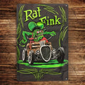 Vintage Rat Fink Metal Wall Art Sign - Classic Hot Rod Character with Green & Black Retro Design - Pre-Drilled   Garage, Bar & f