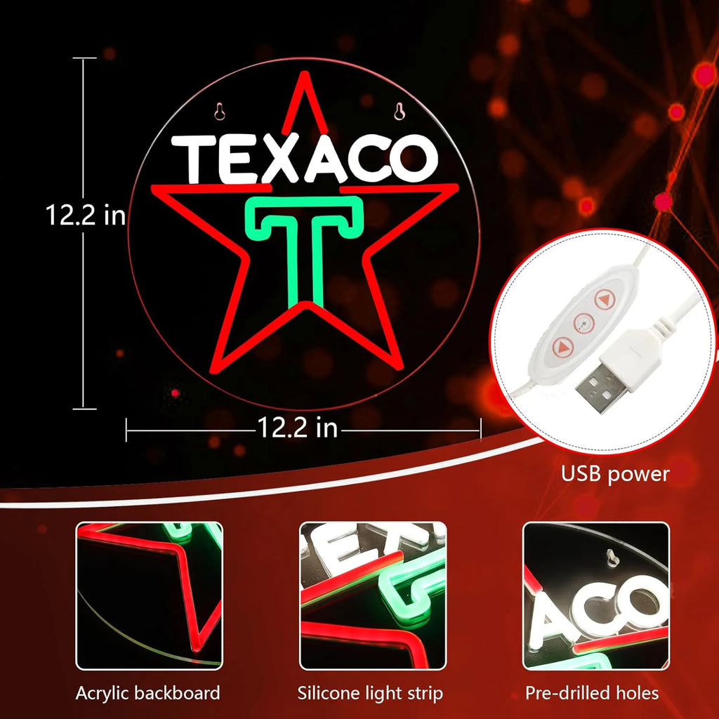 1 Texaco neon sign for garage decoration, LED sign for bar manhole wall decoration, lubricant store or gas station display light