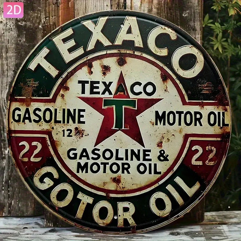 Vintage Texaco Motor Oil Metal Sign - Round Aluminum Wall Decor with Retro Red, White & Green Design for Garage, Kitchen