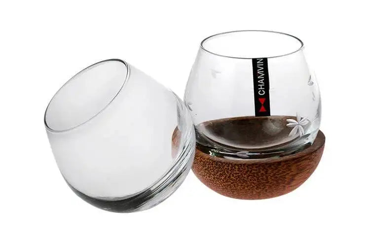 Slow Roll Spherical Whisky Rock Glass Match Wooden Pallet Roly-poly Design Taste Creative Brandy Snifters Whisky Tumbler Holder