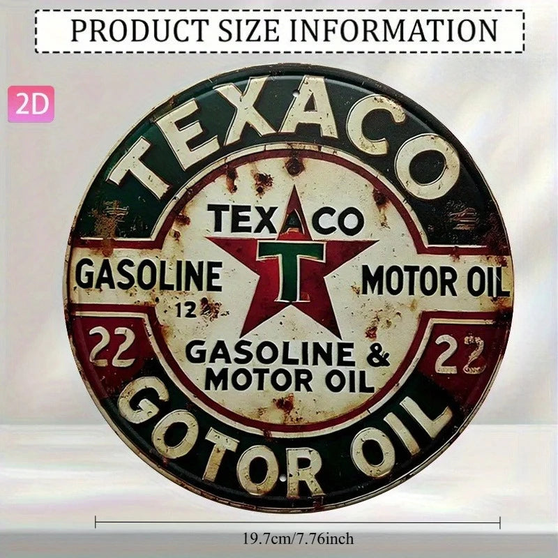 Vintage Texaco Motor Oil Metal Sign - Round Aluminum Wall Decor with Retro Red, White & Green Design for Garage, Kitchen