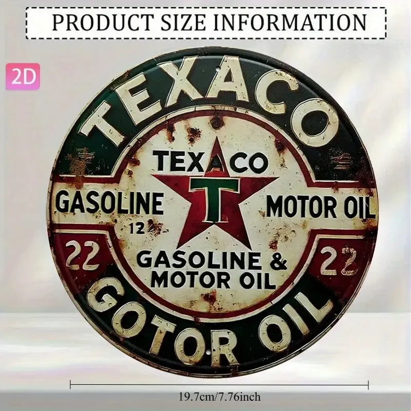 Vintage Texaco Motor Oil Metal Sign - Round Aluminum Wall Decor with Retro Red, White & Green Design for Garage, Kitchen
