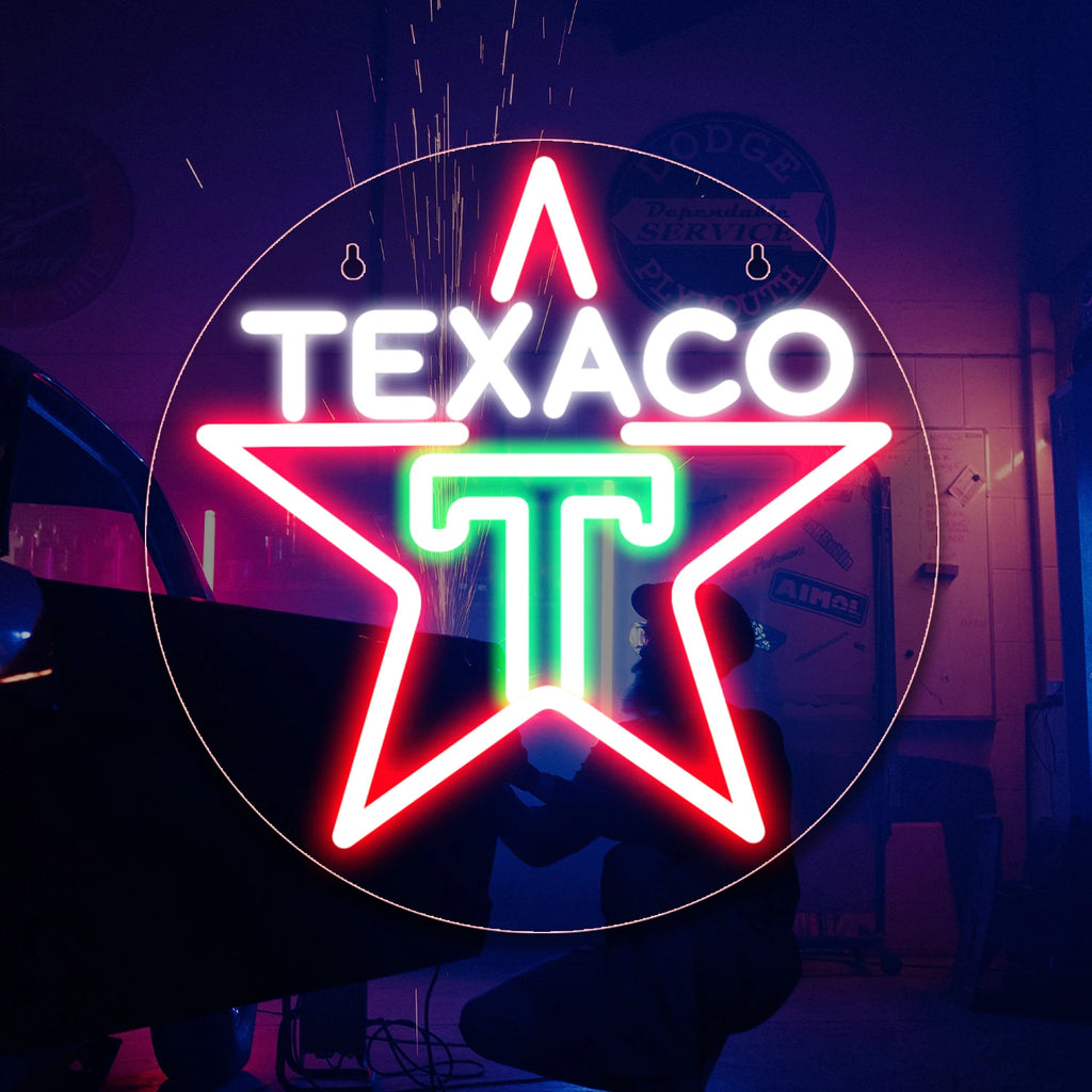 1 Texaco neon sign for garage decoration, LED sign for bar manhole wall decoration, lubricant store or gas station display light