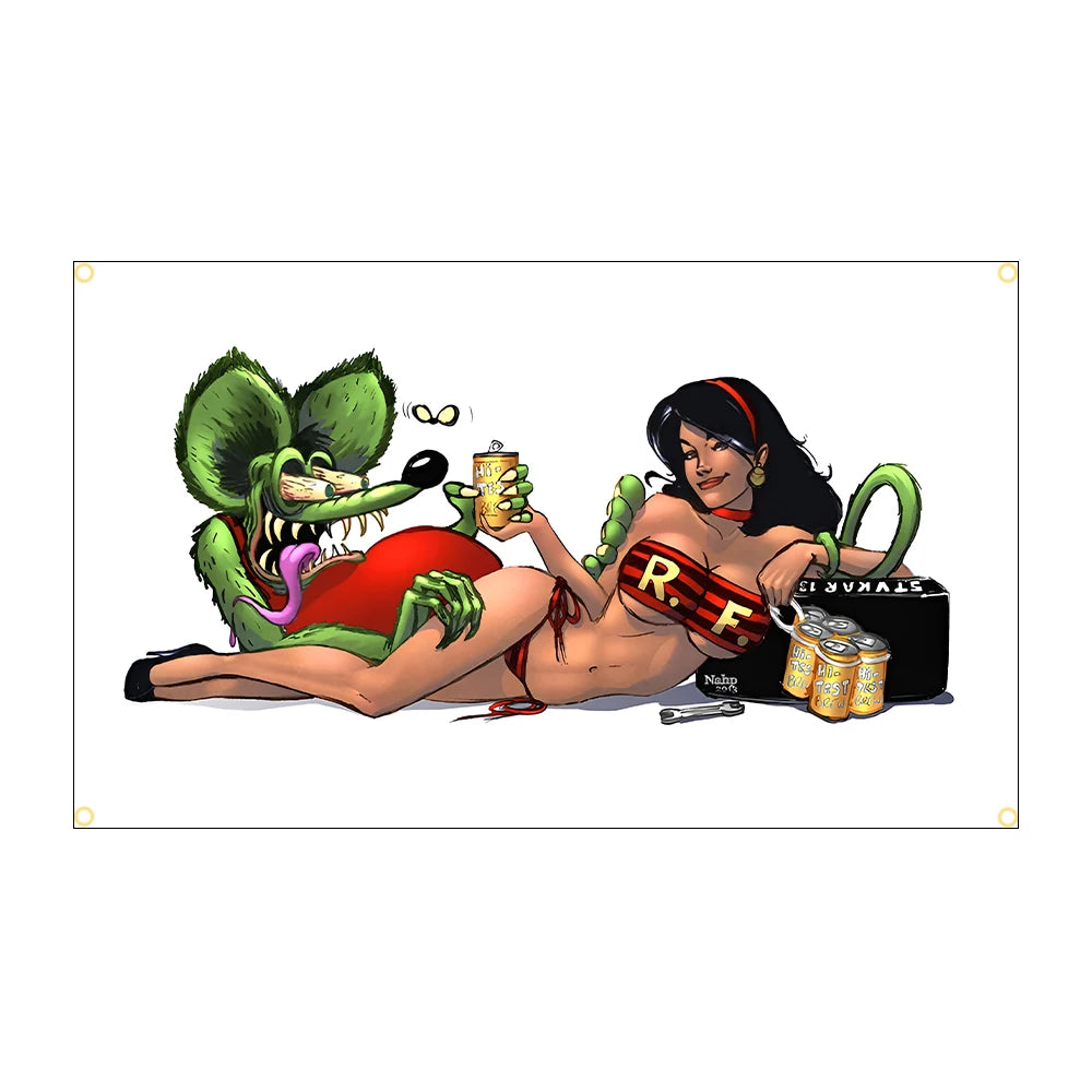FLAGDOM 90x150CM 3X5FT Rat fink choppers Flag Flying Banner for Decor Indoor Outdoor