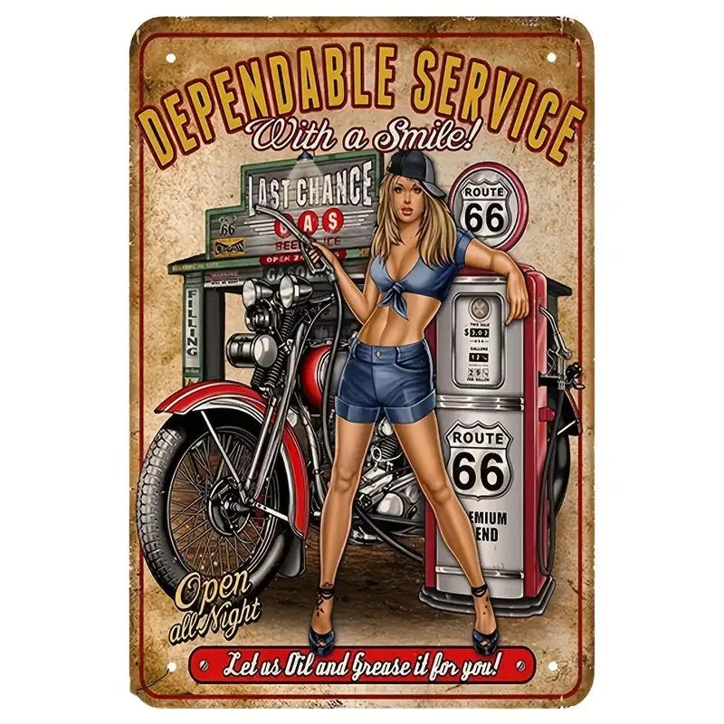 Vintage American Garage Tin Sign  Motorcycle Wall Decor - 8x12 inch Iron Art for Man Cave, Home Bar, and Route 66 Enthusiasts  ﻿