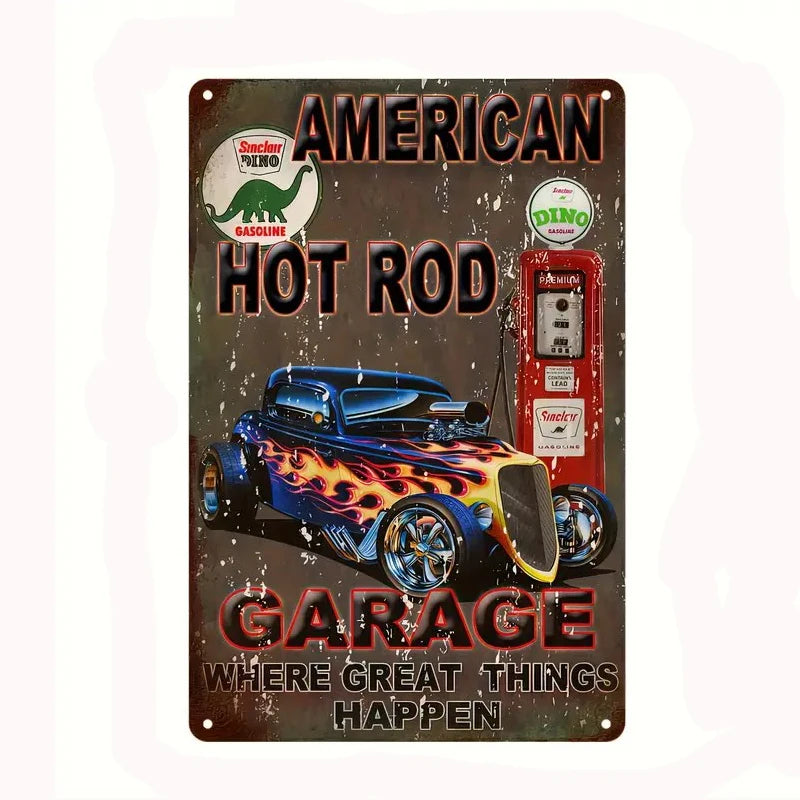 Vintage American Garage Tin Sign  Motorcycle Wall Decor - 8x12 inch Iron Art for Man Cave, Home Bar, and Route 66 Enthusiasts  ﻿