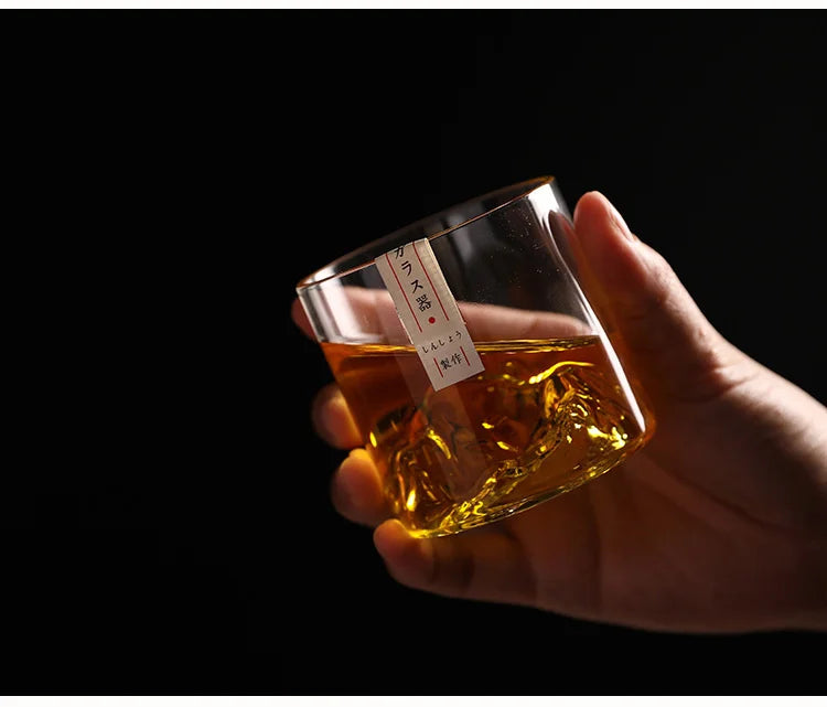 Japan 3D Mountain Whiskey Glass Glacier Old Fashioned Whisky Rock Glasses Whiskey-glass Wooden Gift Box Vodka Cup Wine Tumbler