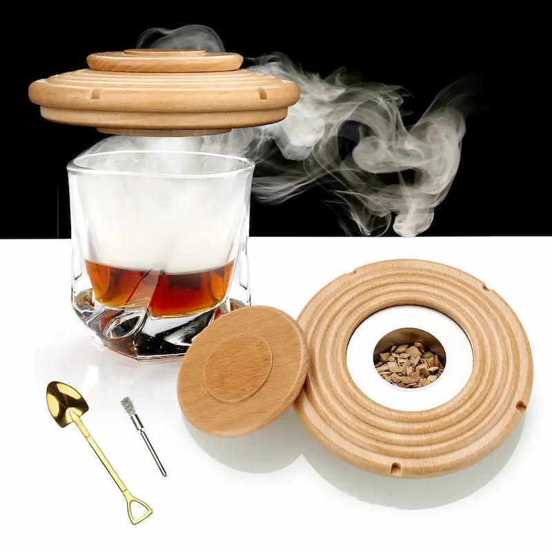 Glass Top Smoker Cocktail Smoker with Steel Brush Old Fashioned Whiskey Smoker Drinks Kit Cocktail Accessories for Whiskey
