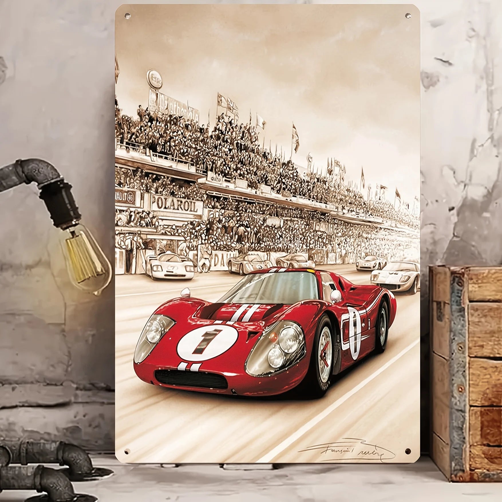 Vintage Racing Car Metal Tin Sign   - Art Deco Style Iron Wall Hanging, Multipurpose Home & Bar Decor Plaque, Retro Automotive T