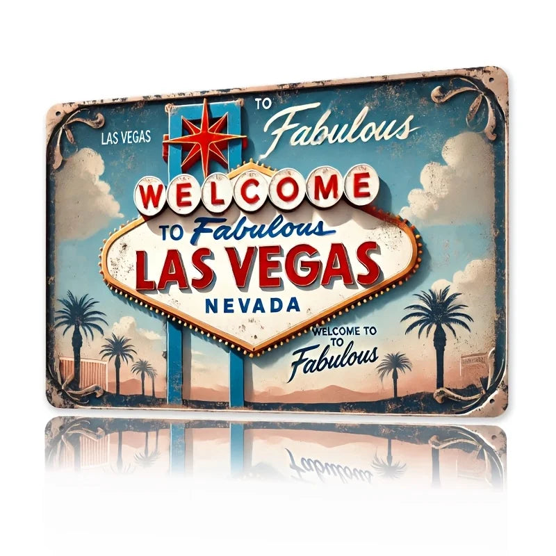 "Las Vegas" Retro Style Wall Art Sign-Unique, Easy-to-Hang Decor for Bedroom, Kitchen, Dining Room, Bar - Durable Iron, for Home