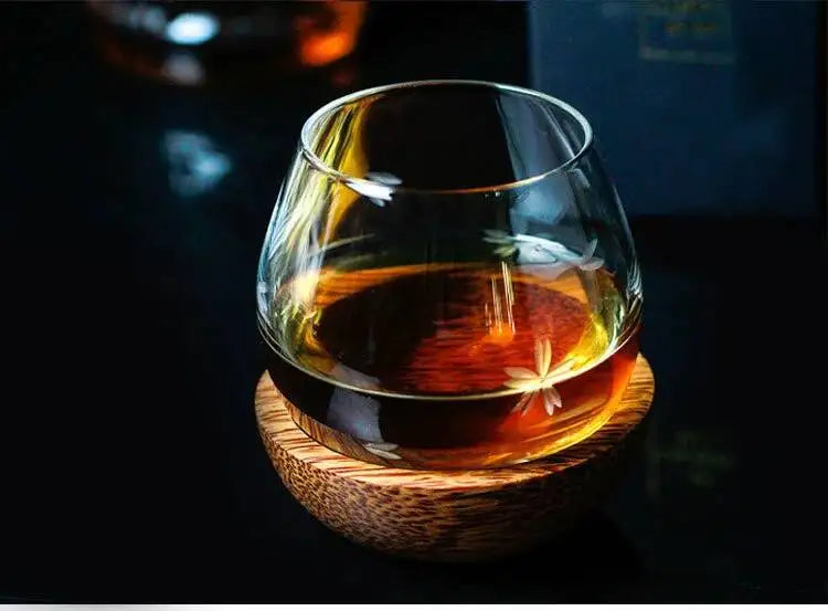 Slow Roll Spherical Whisky Rock Glass Match Wooden Pallet Roly-poly Design Taste Creative Brandy Snifters Whisky Tumbler Holder