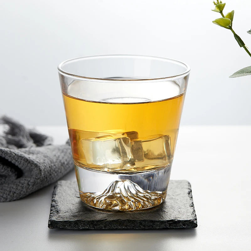 1PC Transparent Snow Mountain Cup Japanese Mount Fuji Whisky Glass Cup Breakfast Milk Drink Beer Wine Fruit Juice Cups Gift
