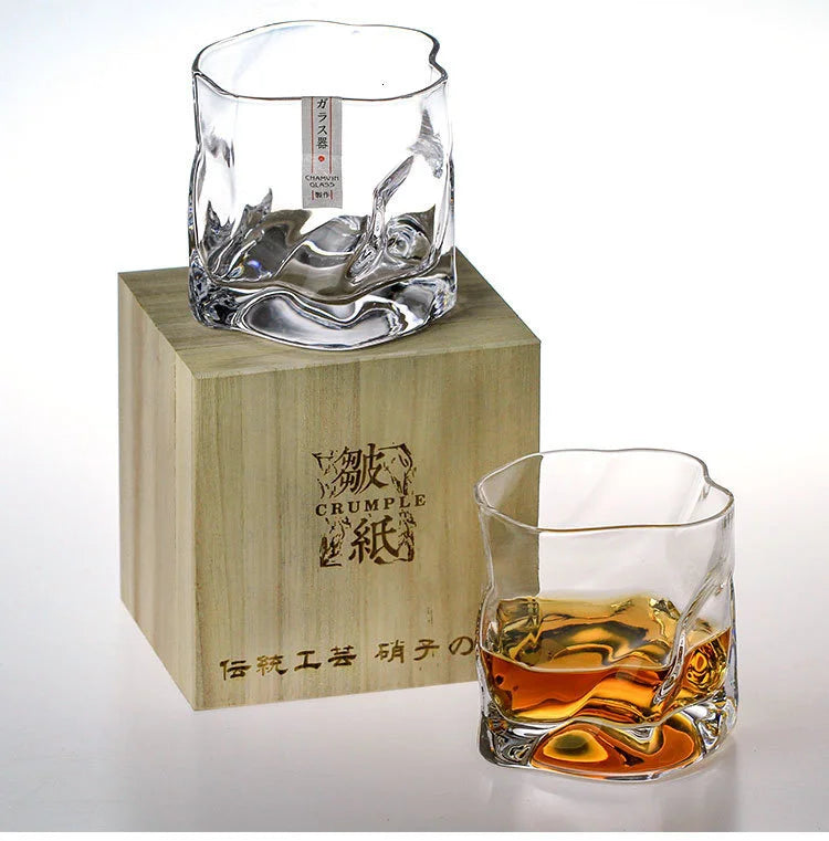 Japanese Edo Designer Crumple Paper Irregular Shape Crystal Faceted Der Whiskybecher Whiskey Whisky Rock Glass Artwork Wine Cup