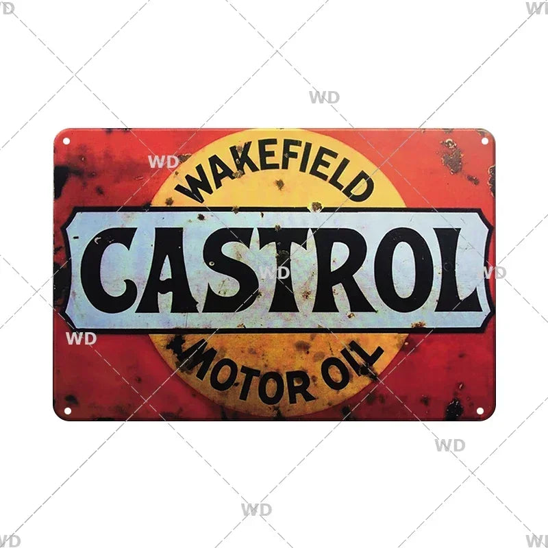 Tin Sign Vintage Garage Gas Station Decor Wall Plate Poster Motor Oil Gas Castrol Metal Signs Crafts Decoration Tinplate Plaques