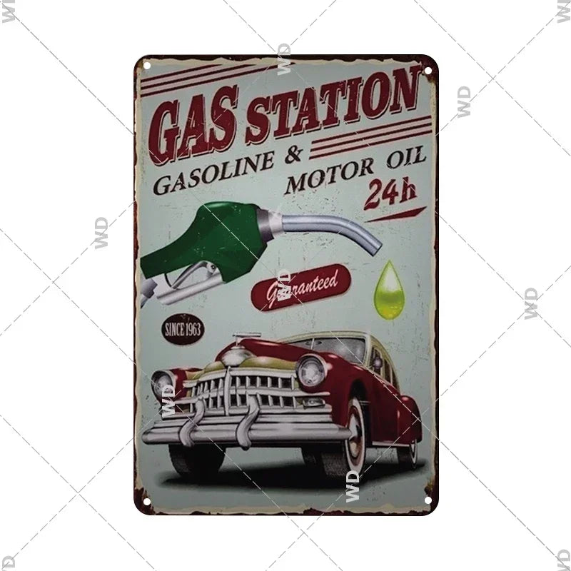 Tin Sign Vintage Garage Gas Station Decor Wall Plate Poster Motor Oil Gas Castrol Metal Signs Crafts Decoration Tinplate Plaques