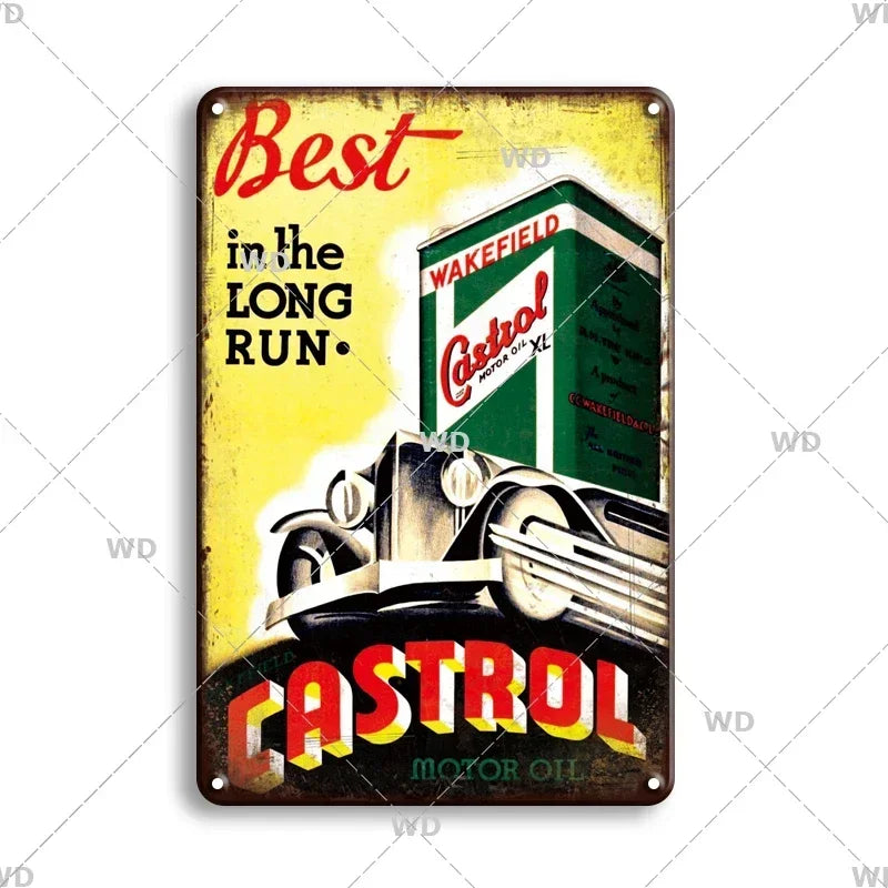 Tin Sign Vintage Garage Gas Station Decor Wall Plate Poster Motor Oil Gas Castrol Metal Signs Crafts Decoration Tinplate Plaques