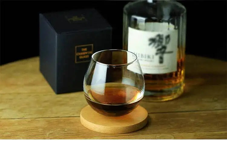Slow Roll Spherical Whisky Rock Glass Match Wooden Pallet Roly-poly Design Taste Creative Brandy Snifters Whisky Tumbler Holder