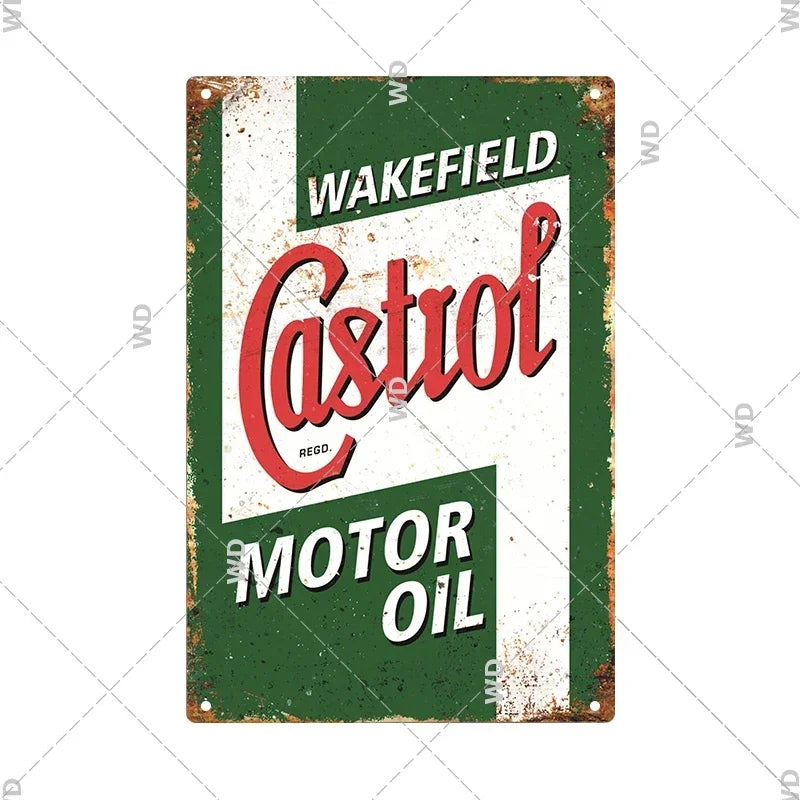 Tin Sign Vintage Garage Gas Station Decor Wall Plate Poster Motor Oil Gas Castrol Metal Signs Crafts Decoration Tinplate Plaques