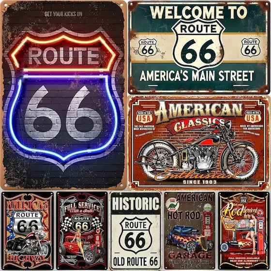 Vintage American Garage Tin Sign  Motorcycle Wall Decor - 8x12 inch Iron Art for Man Cave, Home Bar, and Route 66 Enthusiasts  ﻿