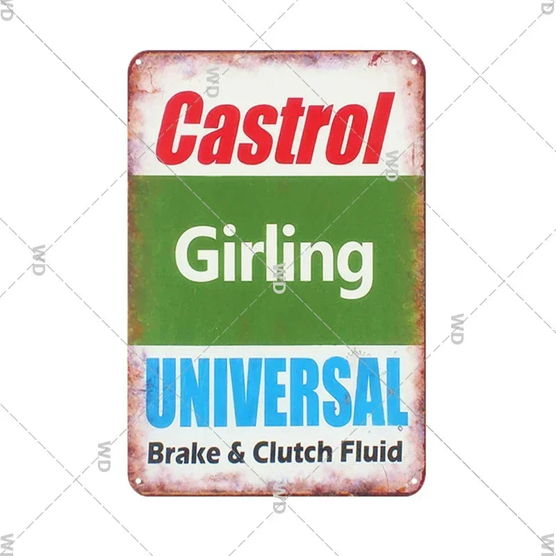 Tin Sign Vintage Garage Gas Station Decor Wall Plate Poster Motor Oil Gas Castrol Metal Signs Crafts Decoration Tinplate Plaques