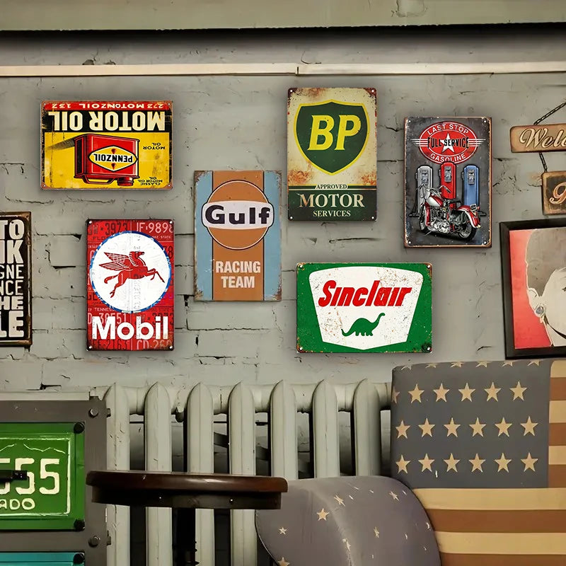 Vintage Metal Tin Sign Retro Garage & for Man Cave Decor, 8x12 Inch - Perfect for Old Car Shops, Oil Stations , Home Wall Art