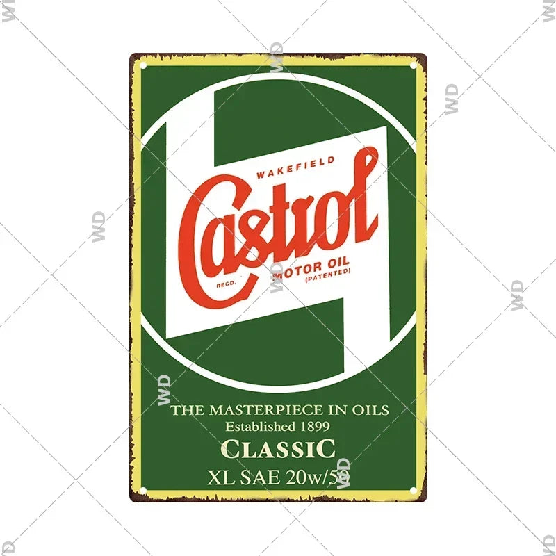 Tin Sign Vintage Garage Gas Station Decor Wall Plate Poster Motor Oil Gas Castrol Metal Signs Crafts Decoration Tinplate Plaques