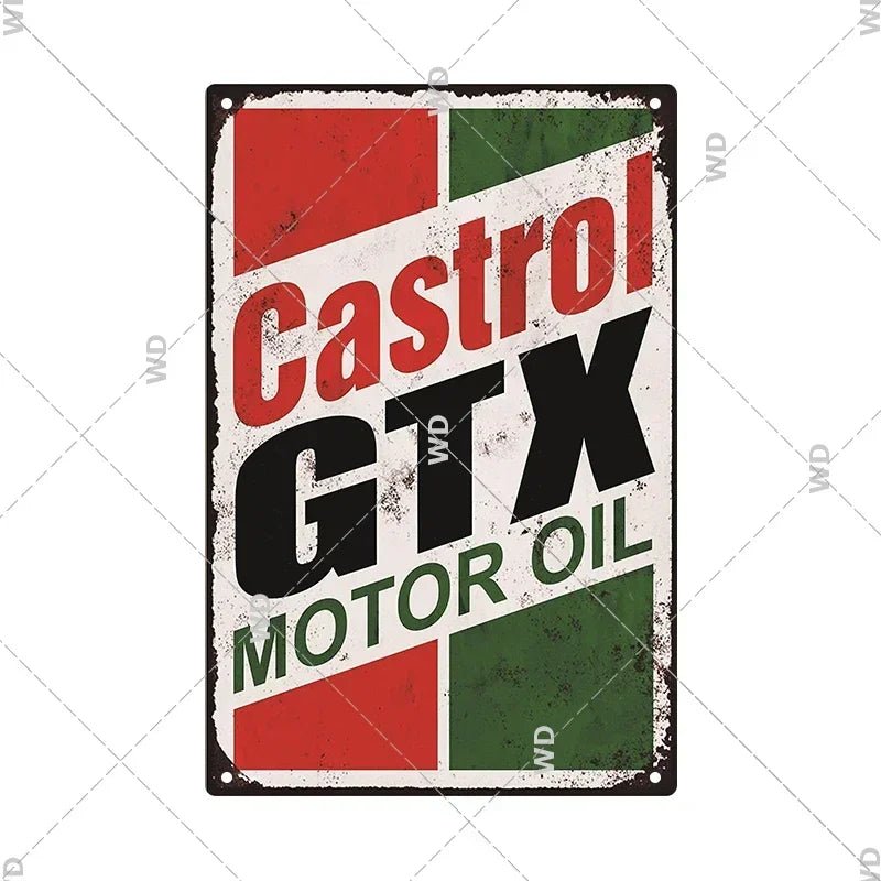 Tin Sign Vintage Garage Gas Station Decor Wall Plate Poster Motor Oil Gas Castrol Metal Signs Crafts Decoration Tinplate Plaques