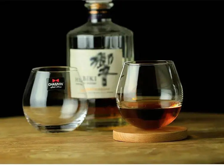 Slow Roll Spherical Whisky Rock Glass Match Wooden Pallet Roly-poly Design Taste Creative Brandy Snifters Whisky Tumbler Holder