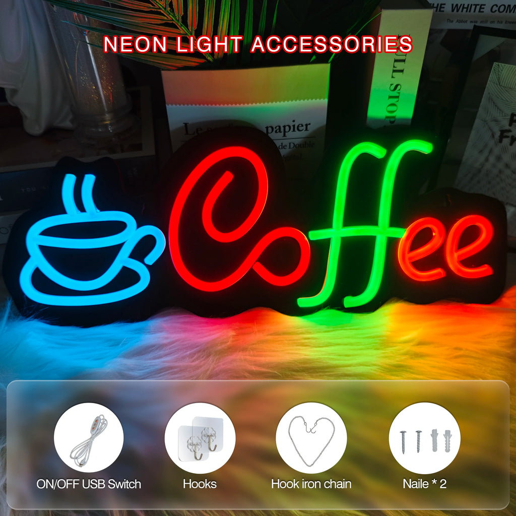 1 piece of coffee LED neon light decoration board, used for coffee bars, restaurants, shops, and window wall decoration
