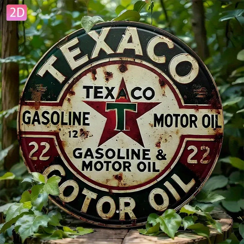 Vintage Texaco Motor Oil Metal Sign - Round Aluminum Wall Decor with Retro Red, White & Green Design for Garage, Kitchen