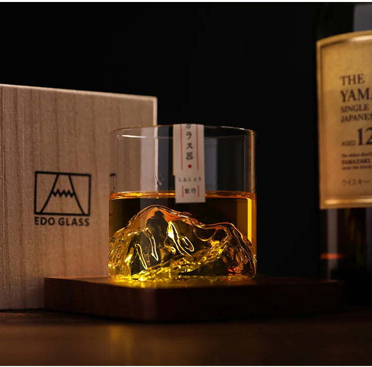 Japan 3D Mountain Whiskey Glass Glacier Old Fashioned Whisky Rock Glasses Whiskey-glass Wooden Gift Box Vodka Cup Wine Tumbler