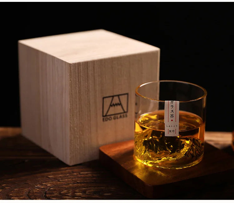 Japan 3D Mountain Whiskey Glass Glacier Old Fashioned Whisky Rock Glasses Whiskey-glass Wooden Gift Box Vodka Cup Wine Tumbler