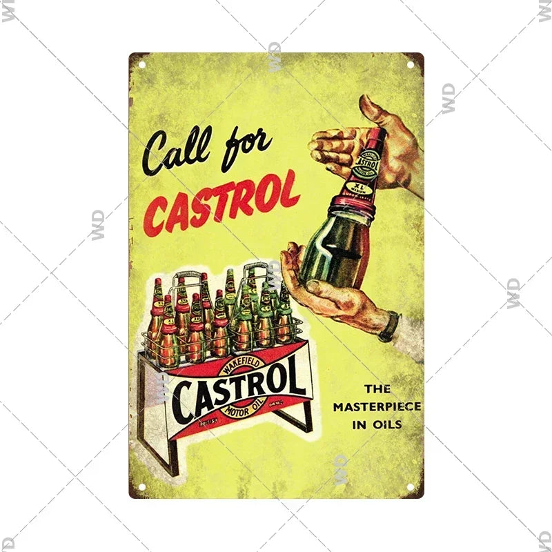 Tin Sign Vintage Garage Gas Station Decor Wall Plate Poster Motor Oil Gas Castrol Metal Signs Crafts Decoration Tinplate Plaques