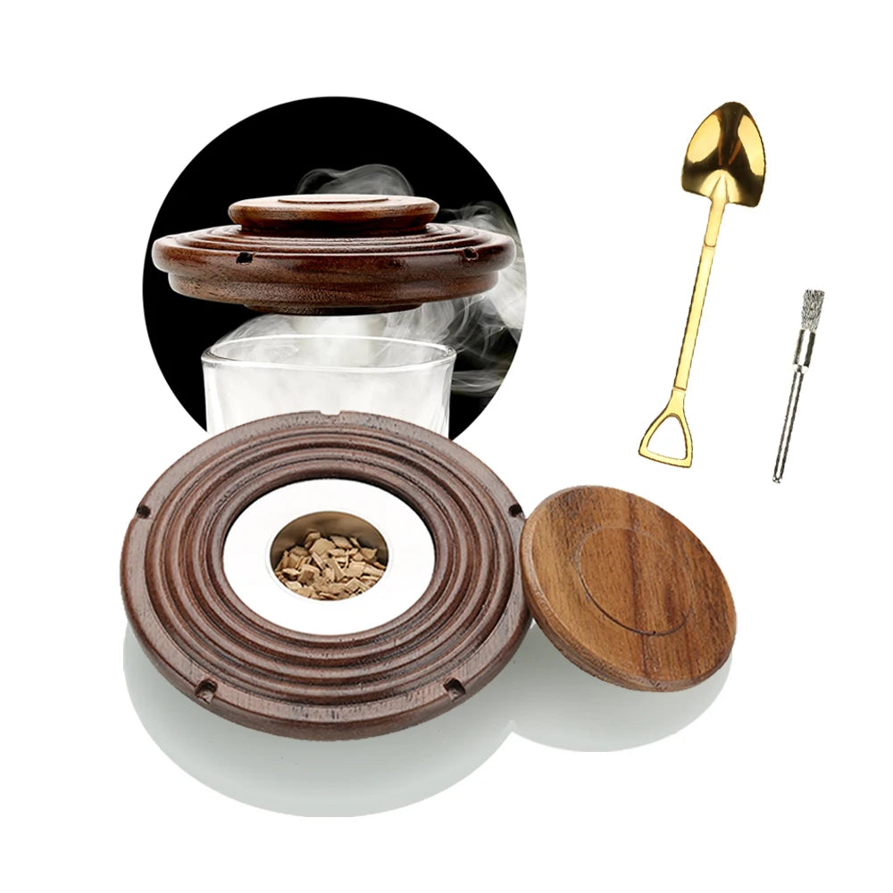 Glass Top Smoker Cocktail Smoker with Steel Brush Old Fashioned Whiskey Smoker Drinks Kit Cocktail Accessories for Whiskey