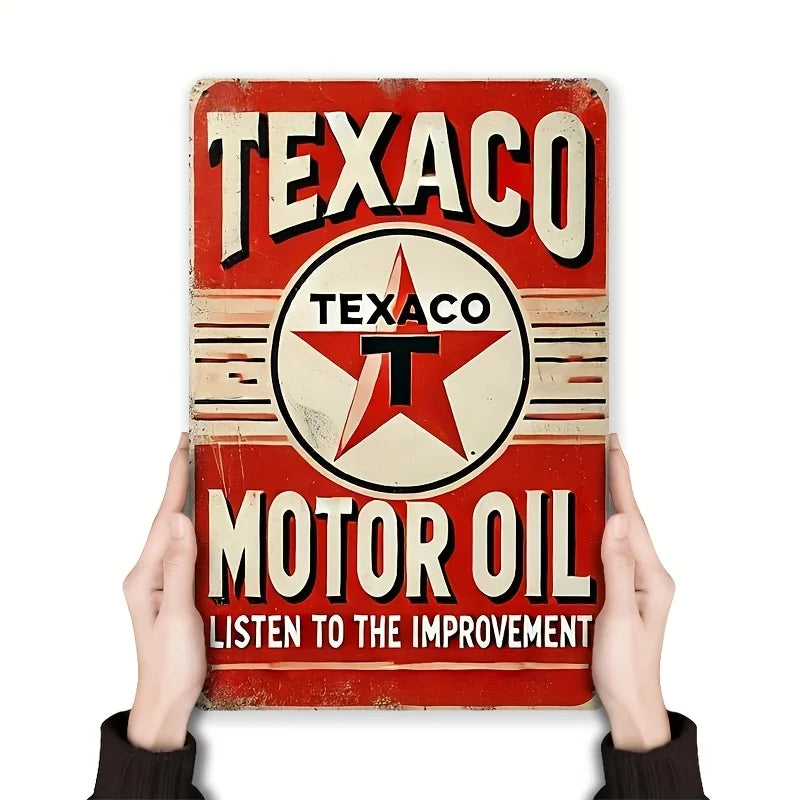 Vintage Texaco Motor Oil Metal Tin Sign,  Retro Wall Art, Durable Home,Bar Decor, Easy to Hang, Unique Gift Idea, Art