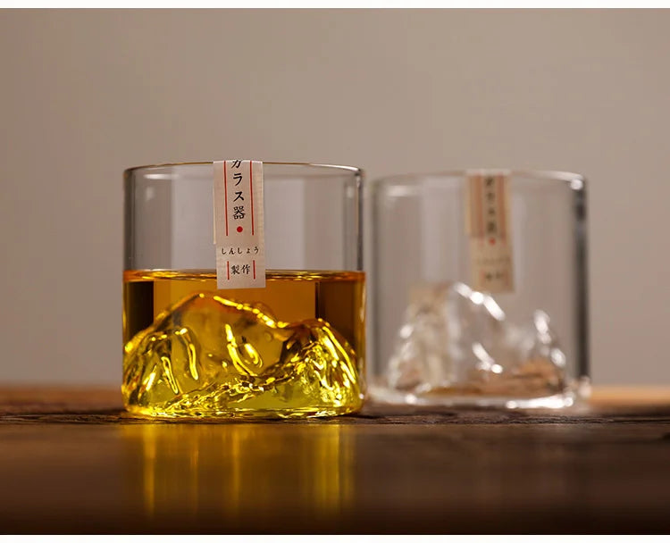 Japan 3D Mountain Whiskey Glass Glacier Old Fashioned Whisky Rock Glasses Whiskey-glass Wooden Gift Box Vodka Cup Wine Tumbler