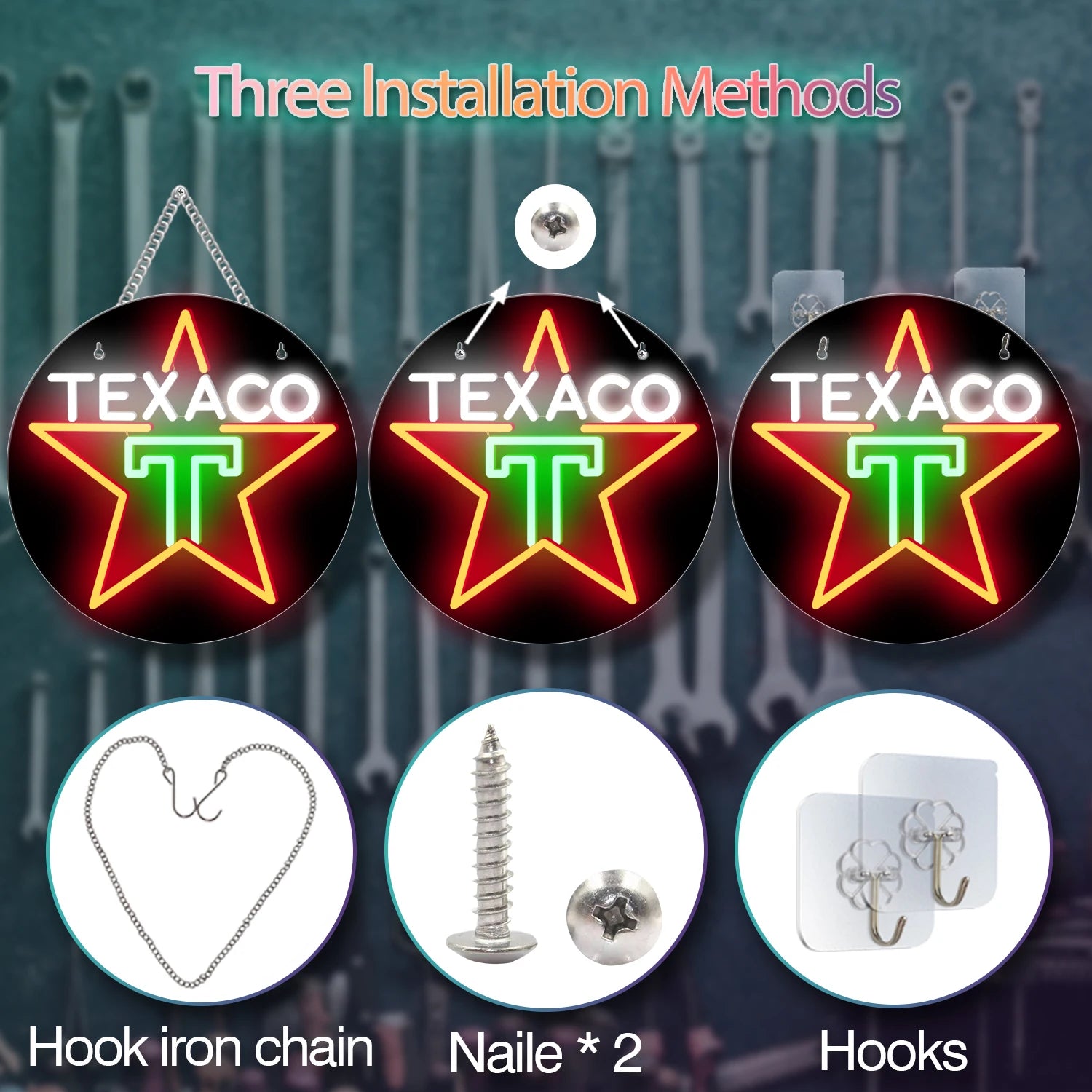 1 Texaco neon sign for garage decoration, LED sign for bar manhole wall decoration, lubricant store or gas station display light