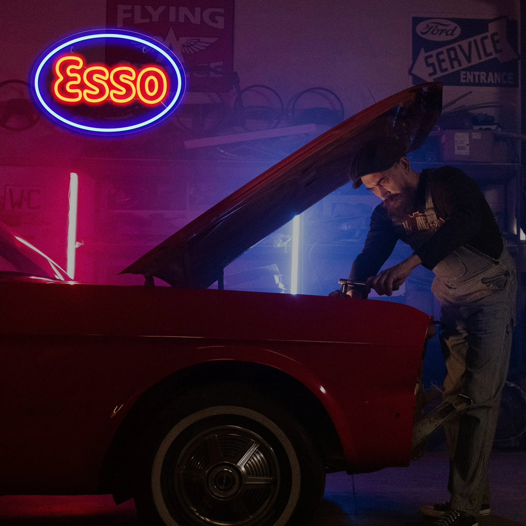 1 piece of Esso garage LED neon light decoration sign, used for garage wall lubrication, oil store, gas station display lighting